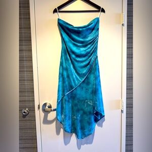 Y2K 90s Taboo asymmetrical jeweled blue ruched tube dress size medium rare!!